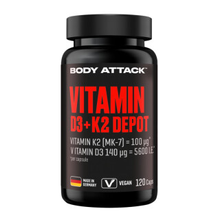 Body Attack - Vitamin D3 + K2 - 120 Kapseln
