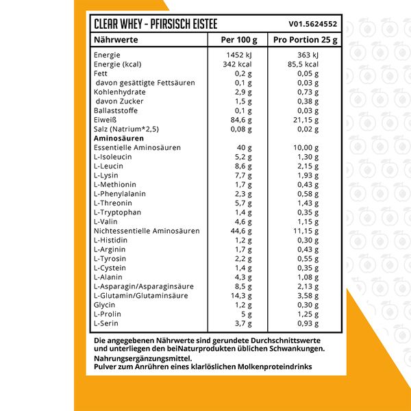 Dynamics - Clear Whey Isolate - 500g Pfirsich Eistee