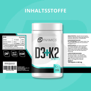 Dynamics - Vitamin D3 + K2 - 120 Kapseln