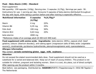 Peak - Beta-Alanin - 150 Kapseln